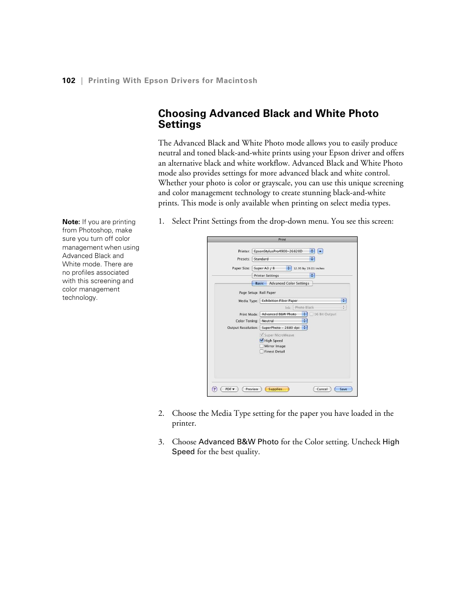 Choosing advanced black and white photo settings | Ericsson STYLUS PRO 4900 User Manual | Page 100 / 174