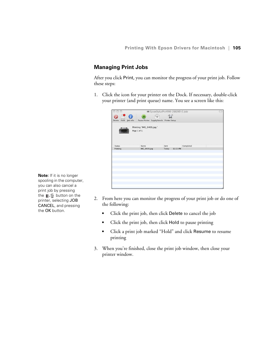 Managing print jobs | Ericsson STYLUS PRO 4900 User Manual | Page 103 / 174
