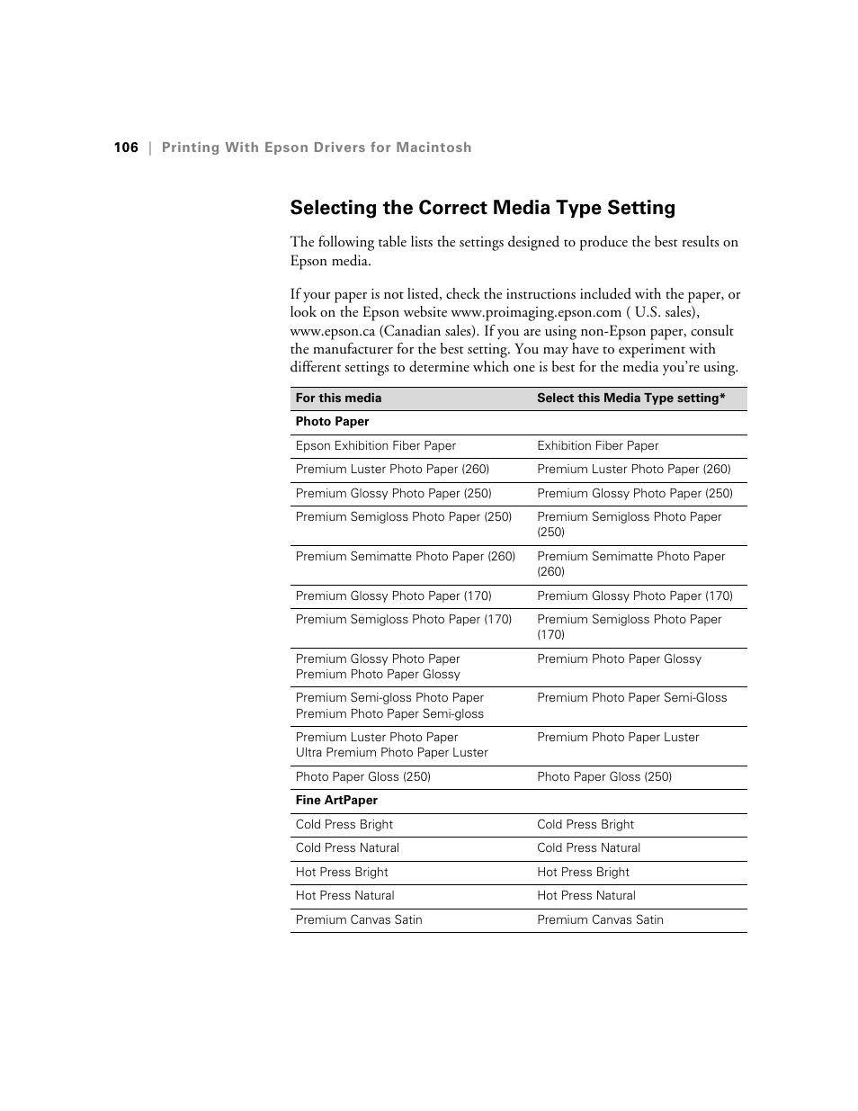 Selecting the correct media type setting | Ericsson STYLUS PRO 4900 User Manual | Page 104 / 174