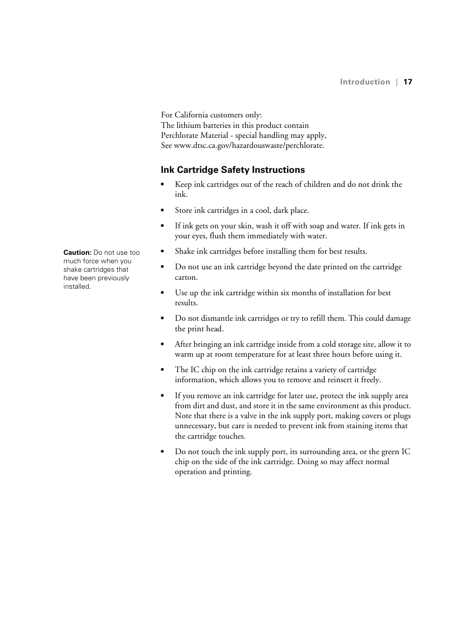 Ink cartridge safety instructions | Ericsson STYLUS PRO 4900 User Manual | Page 15 / 174