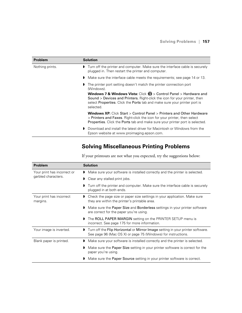 Solving miscellaneous printing problems | Ericsson STYLUS PRO 4900 User Manual | Page 155 / 174
