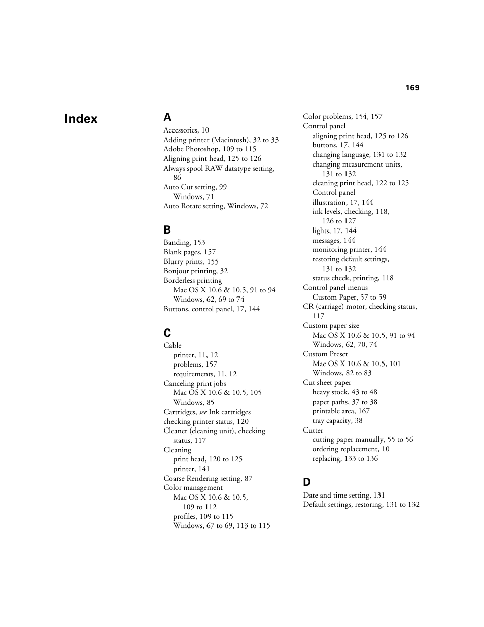 Index | Ericsson STYLUS PRO 4900 User Manual | Page 167 / 174