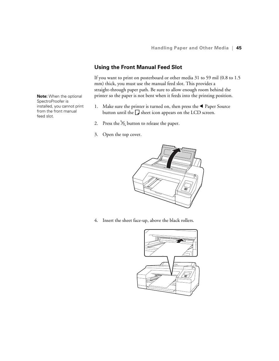 Using the front manual feed slot | Ericsson STYLUS PRO 4900 User Manual | Page 43 / 174