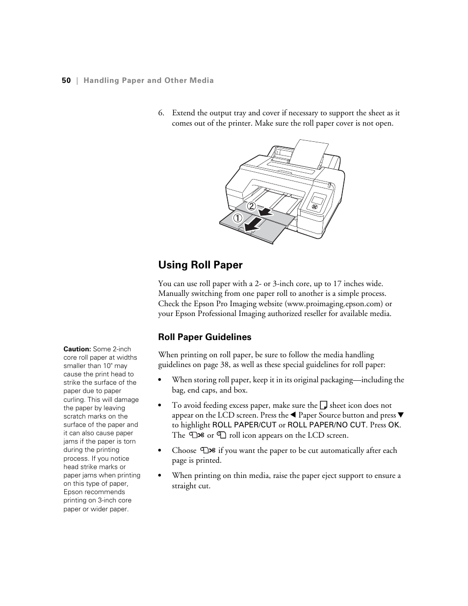 Using roll paper, Roll paper guidelines | Ericsson STYLUS PRO 4900 User Manual | Page 48 / 174