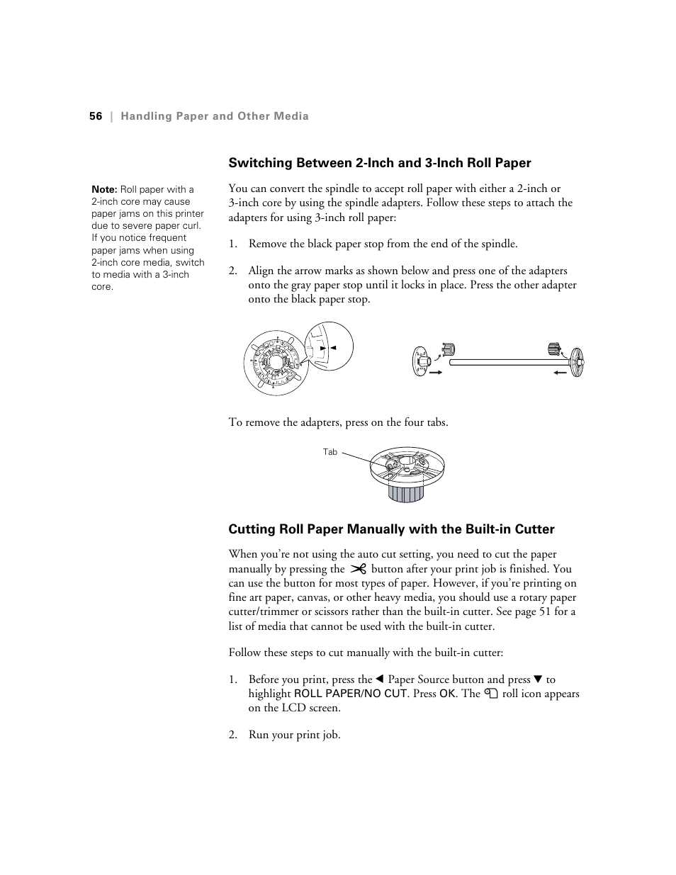 Switching between 2-inch and 3-inch roll paper | Ericsson STYLUS PRO 4900 User Manual | Page 54 / 174