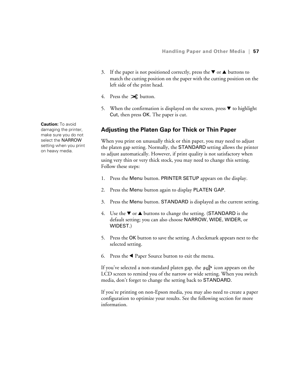 Adjusting the platen gap for thick or thin paper | Ericsson STYLUS PRO 4900 User Manual | Page 55 / 174