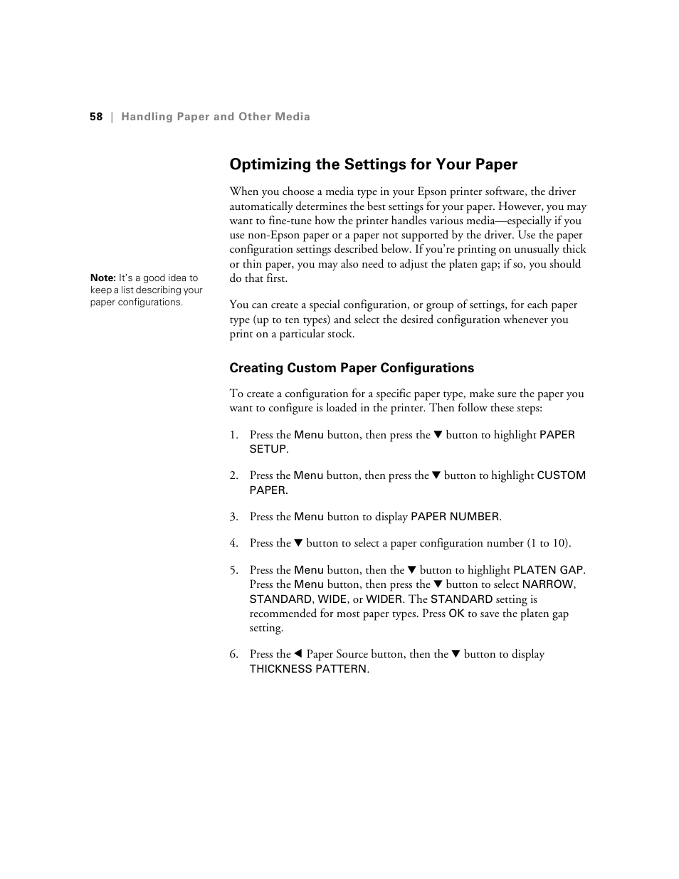 Optimizing the settings for your paper, Creating custom paper configurations | Ericsson STYLUS PRO 4900 User Manual | Page 56 / 174
