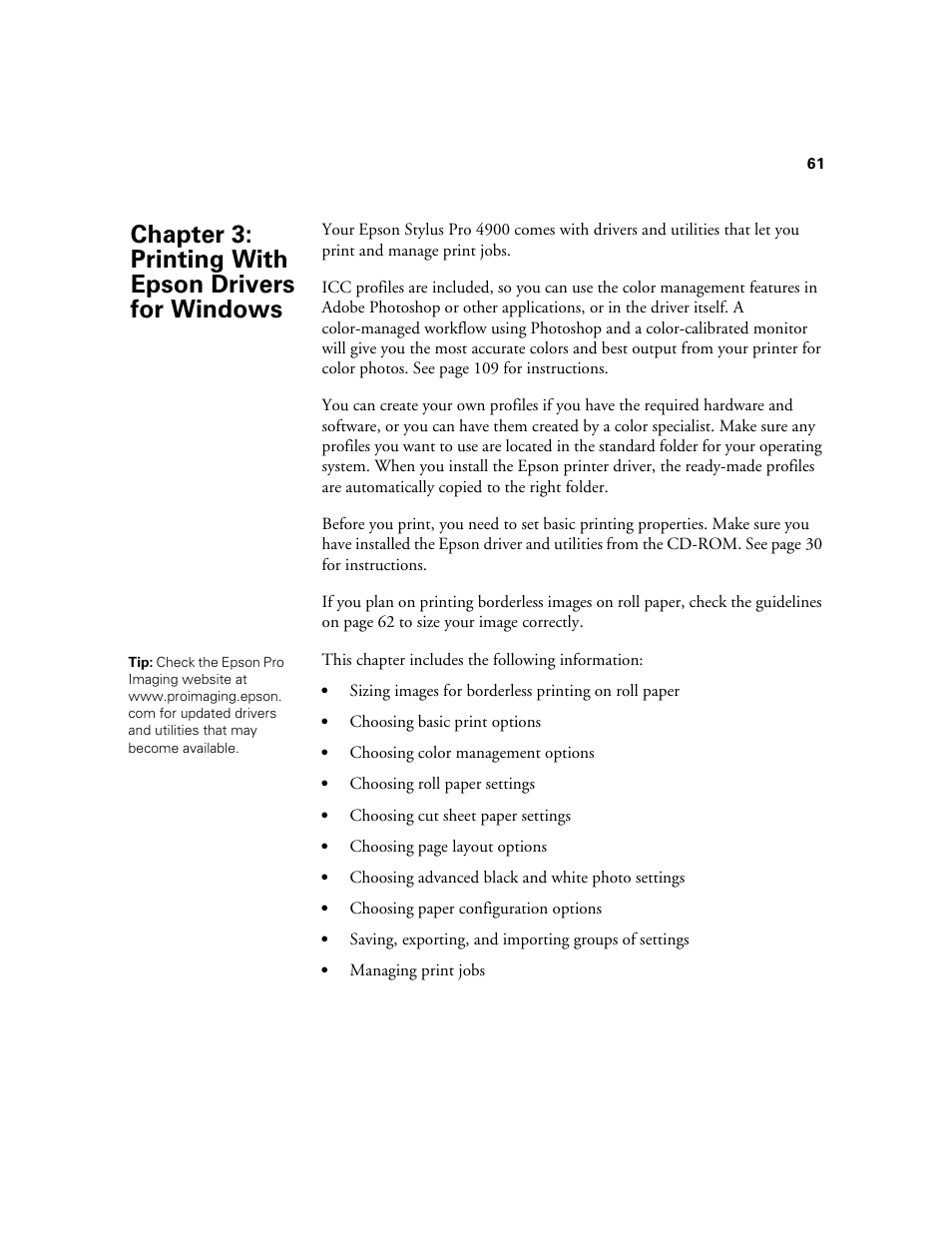 Chap 3-printing with epson drivers for windows, 3 printing with epson drivers for windows, Chapter 3: printing with epson drivers for windows | Ericsson STYLUS PRO 4900 User Manual | Page 59 / 174
