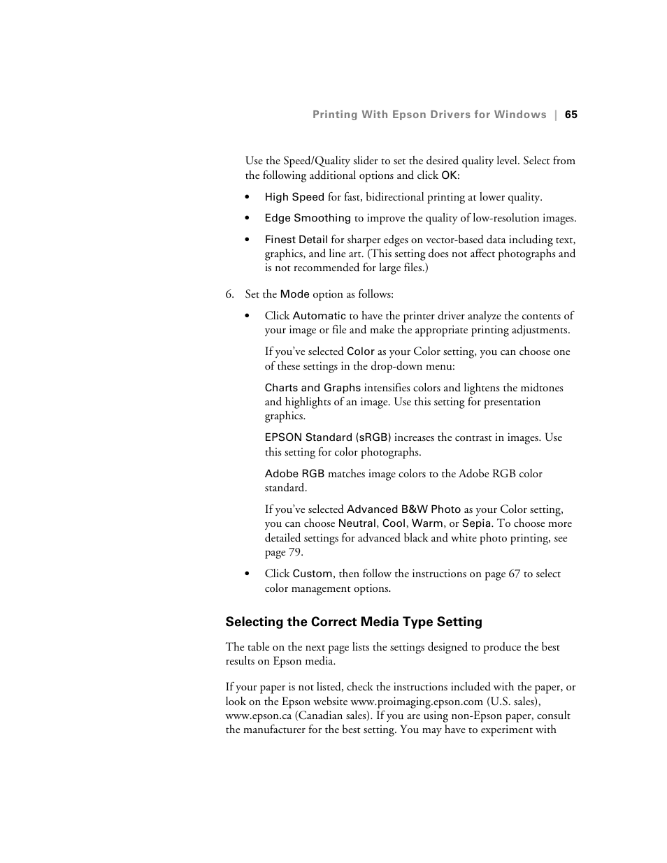 Selecting the correct media type setting | Ericsson STYLUS PRO 4900 User Manual | Page 63 / 174