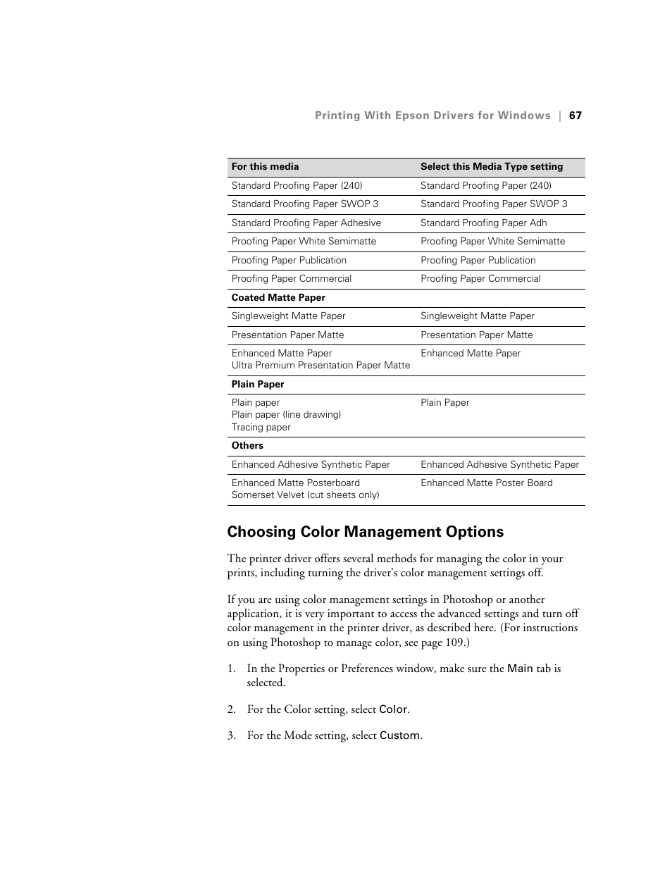 Choosing color management options | Ericsson STYLUS PRO 4900 User Manual | Page 65 / 174