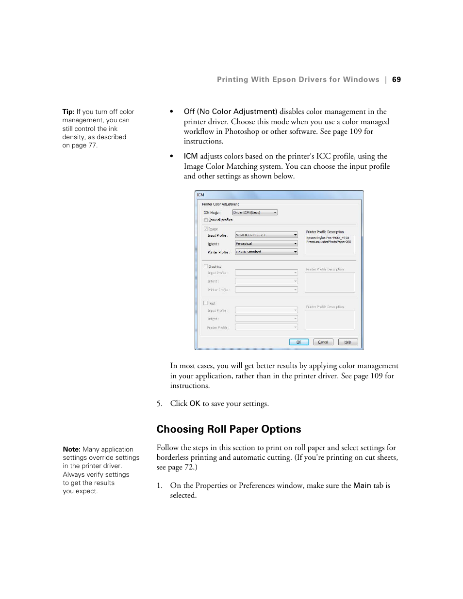 Choosing roll paper options, Choosing roll paper settings | Ericsson STYLUS PRO 4900 User Manual | Page 67 / 174