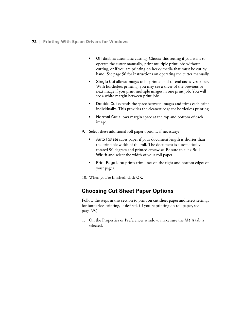 Choosing cut sheet paper options, Choosing cut sheet paper settings | Ericsson STYLUS PRO 4900 User Manual | Page 70 / 174