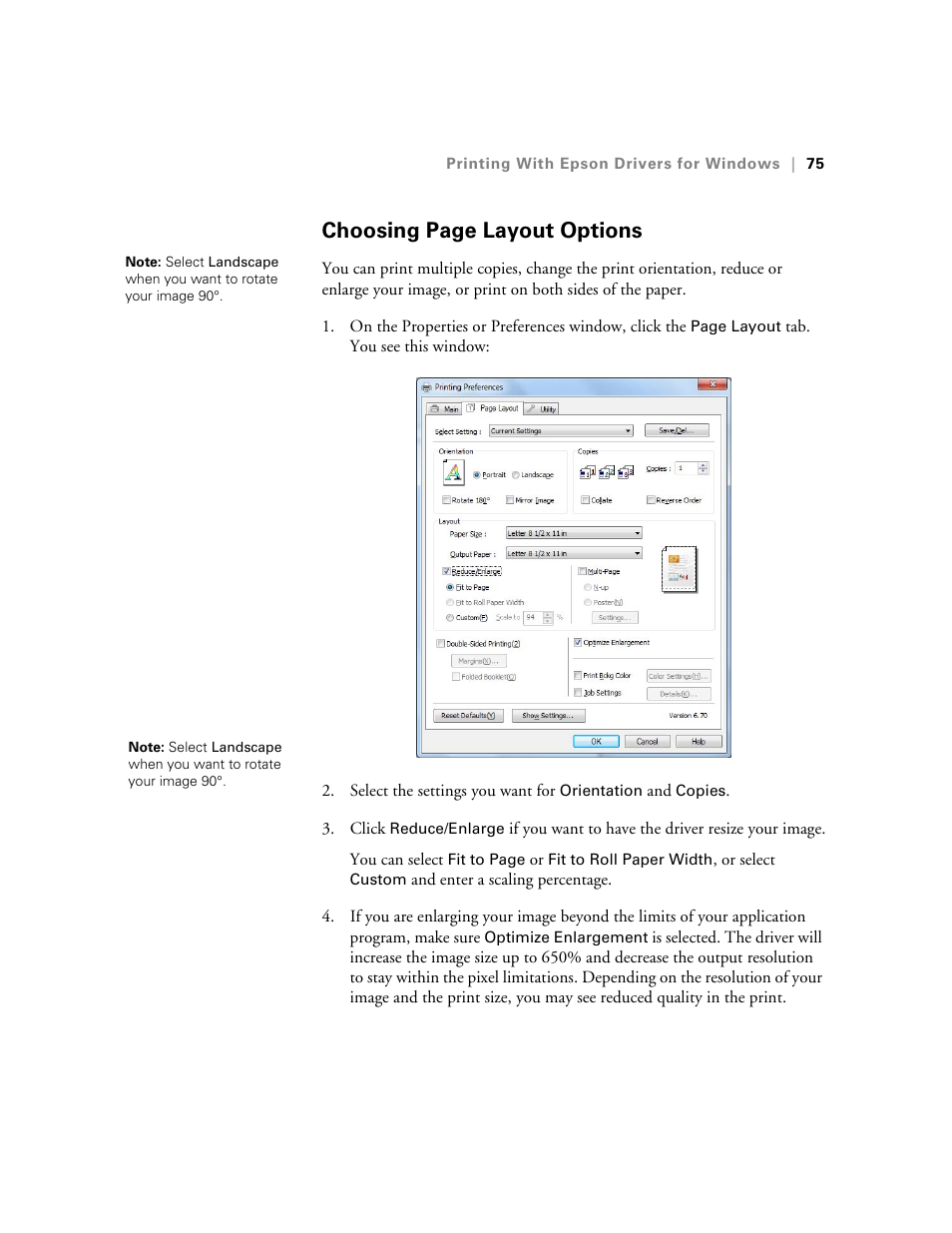 Choosing page layout options | Ericsson STYLUS PRO 4900 User Manual | Page 73 / 174