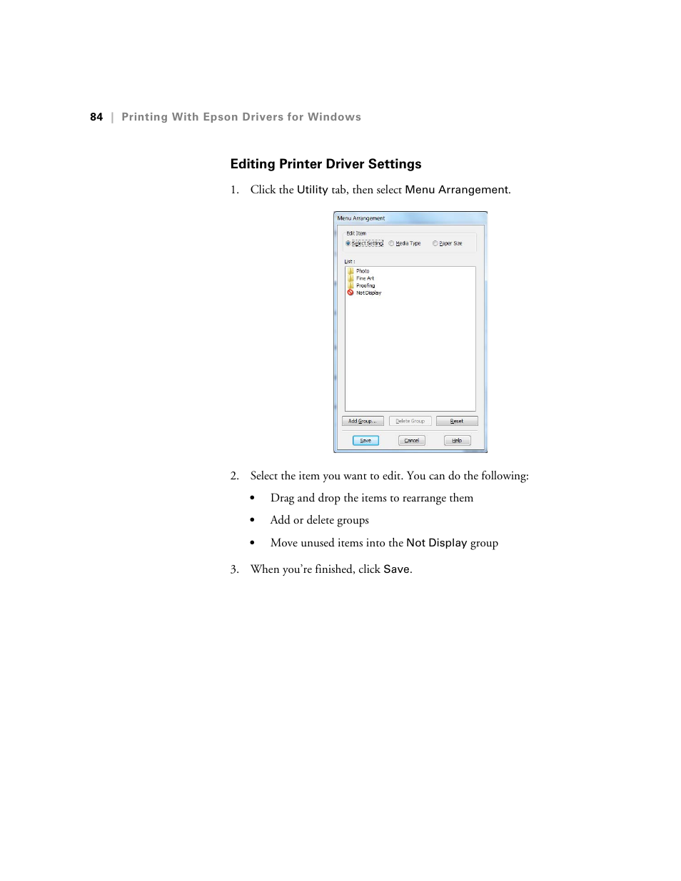 Editing printer driver settings | Ericsson STYLUS PRO 4900 User Manual | Page 82 / 174