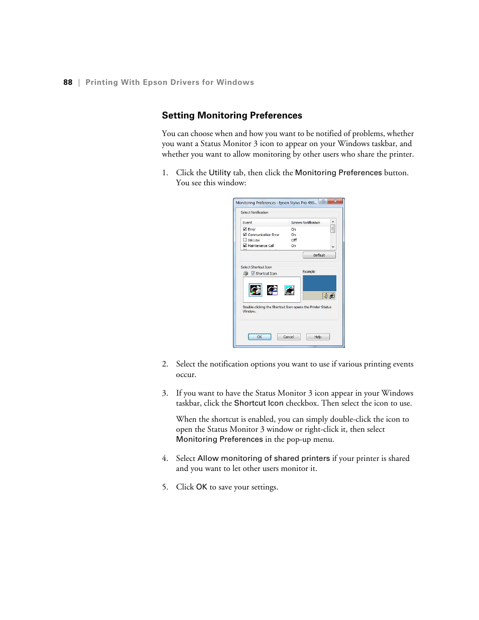Setting monitoring preferences | Ericsson STYLUS PRO 4900 User Manual | Page 86 / 174