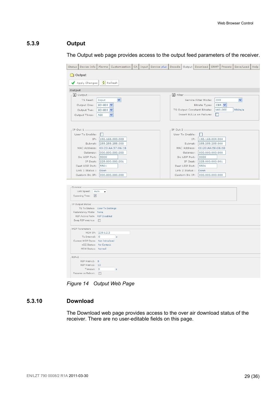 Figure 14, 9 output, 10 download | Ericsson ATSC Broadcast Receiver RX8320 User Manual | Page 29 / 36