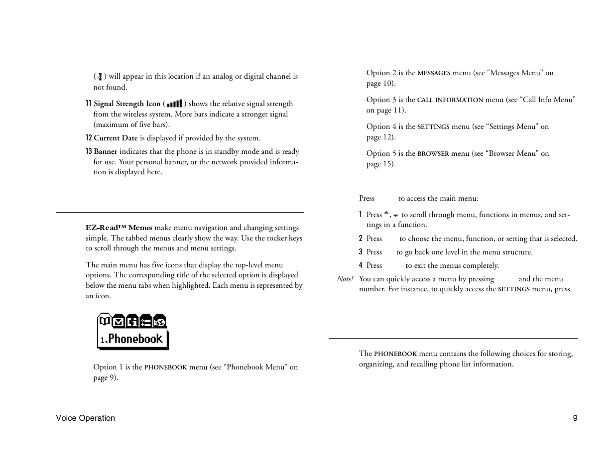 Not for commercial use - ericsson inc, Main menu, Phonebook menu | Ericsson A1228c User Manual | Page 15 / 60