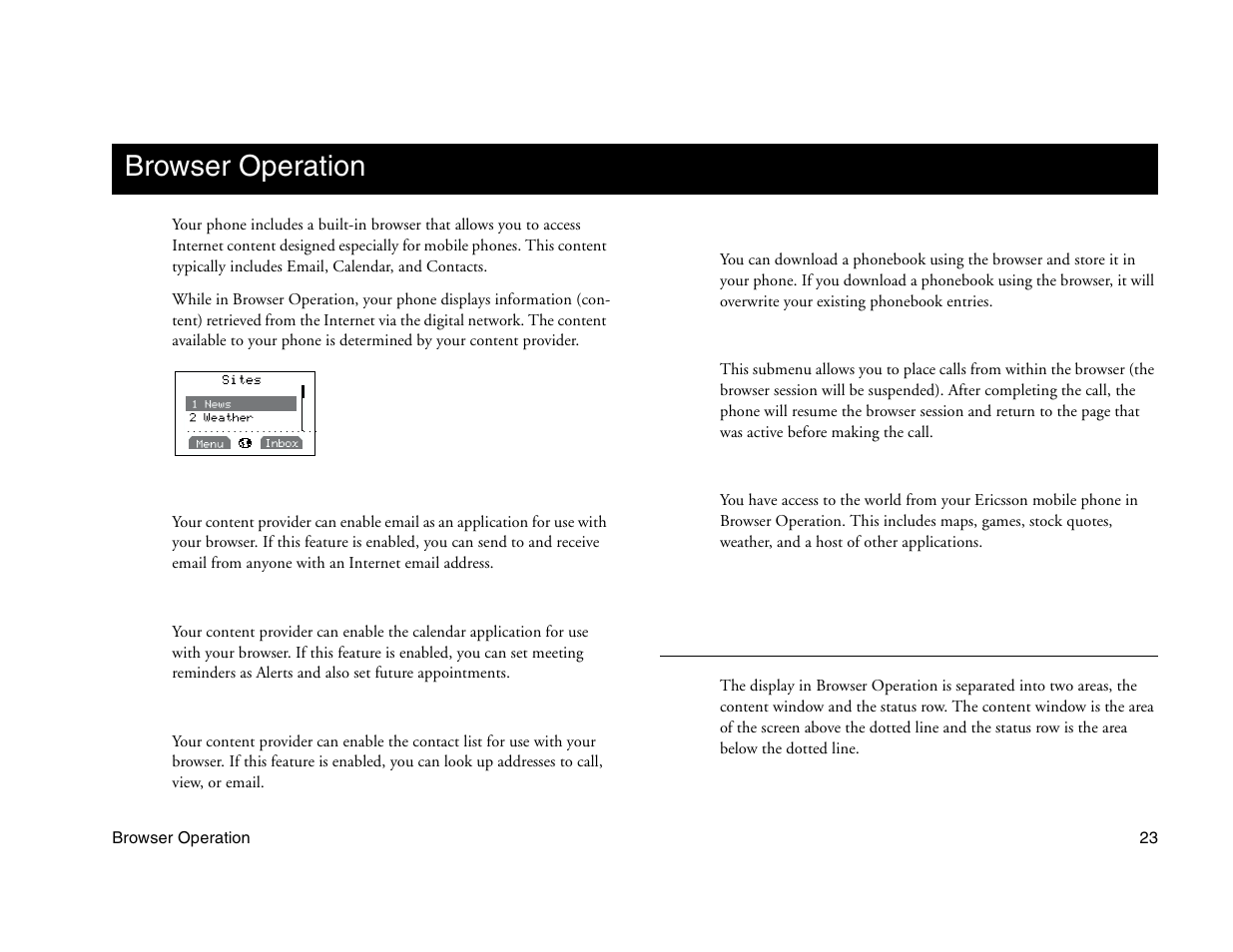 Not for commercial use - ericsson inc, Browser operation | Ericsson A1228c User Manual | Page 29 / 60