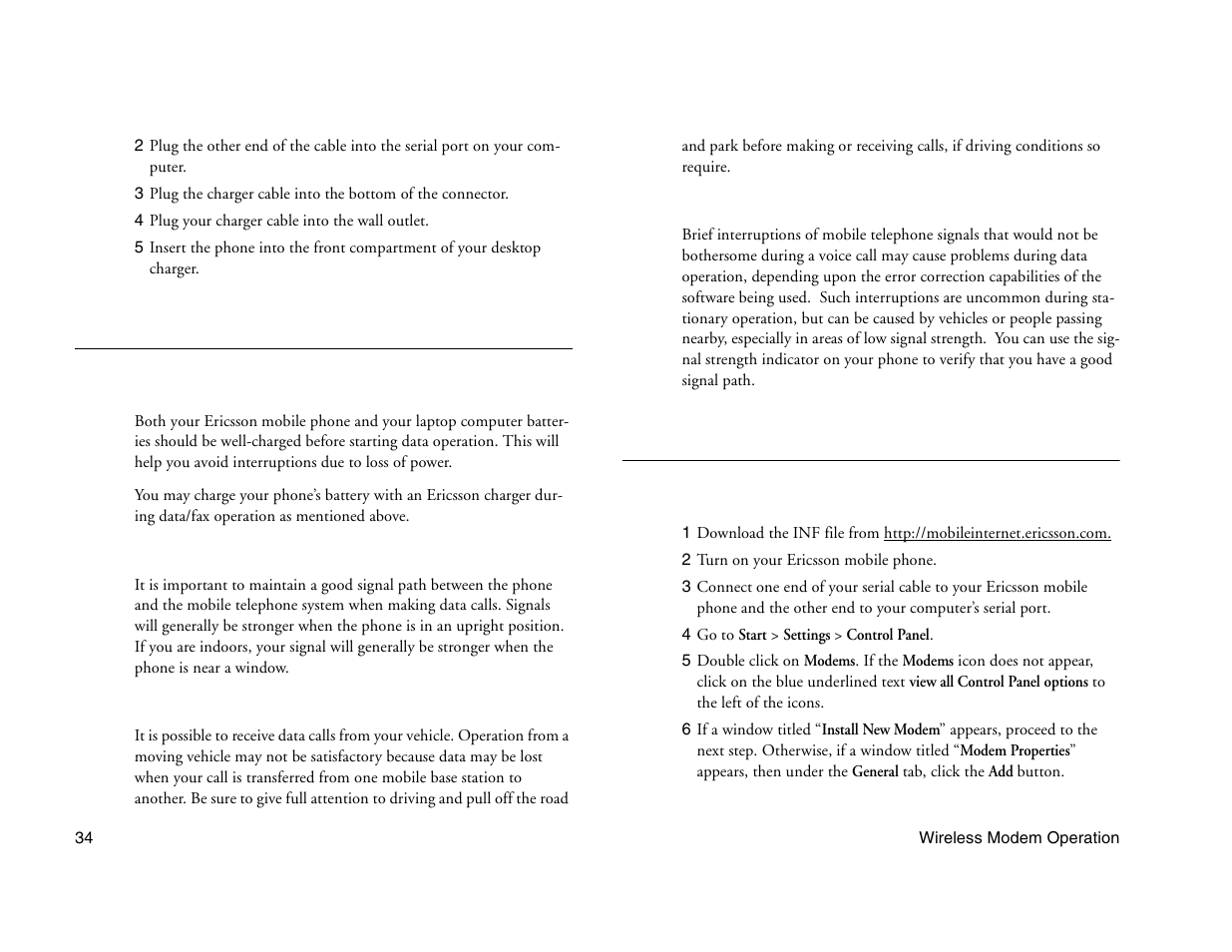 Not for commercial use - ericsson inc, Achieving best performance, Installing the modem driver (inf file) | Ericsson A1228c User Manual | Page 40 / 60