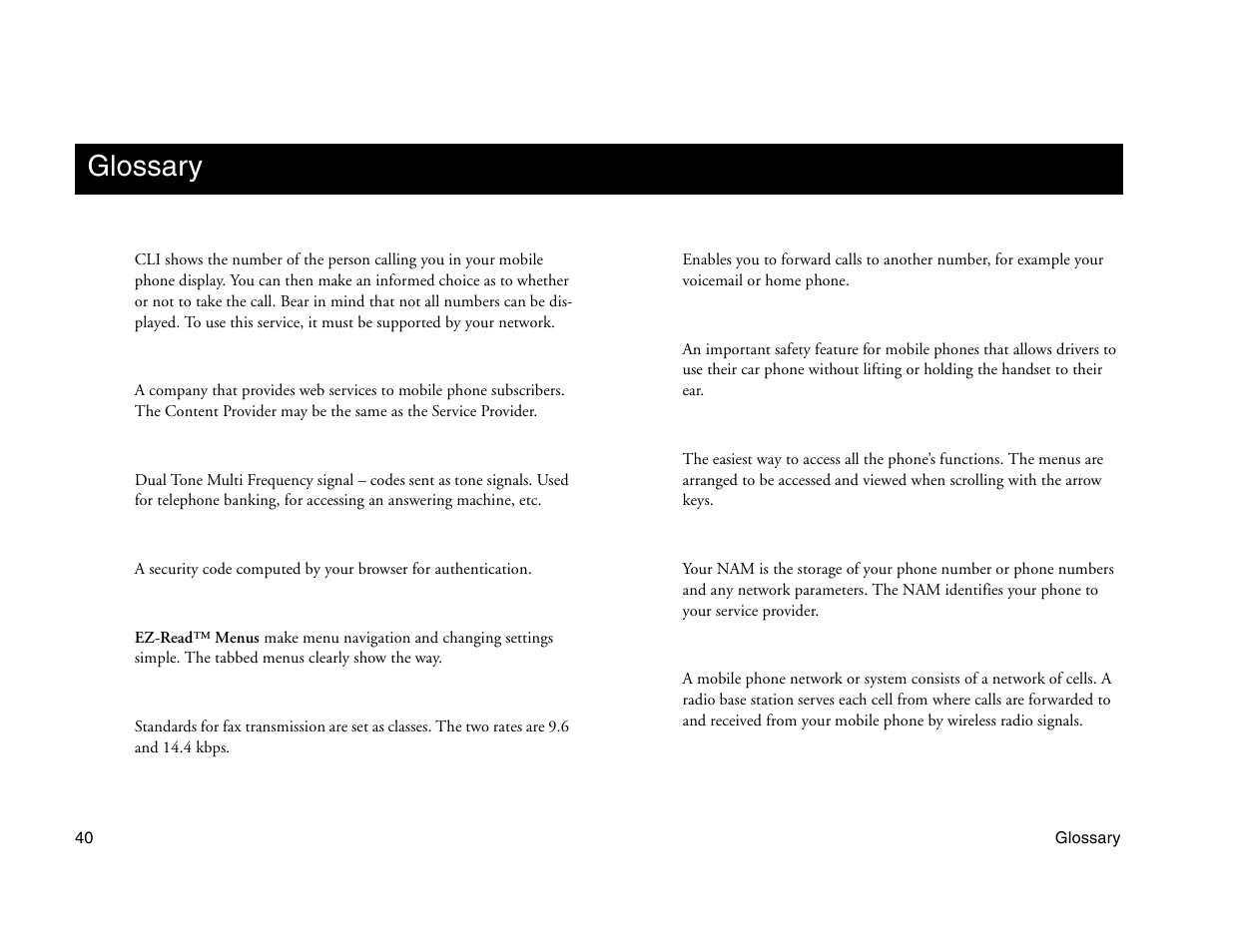 Not for commercial use - ericsson inc, Glossary | Ericsson A1228c User Manual | Page 46 / 60
