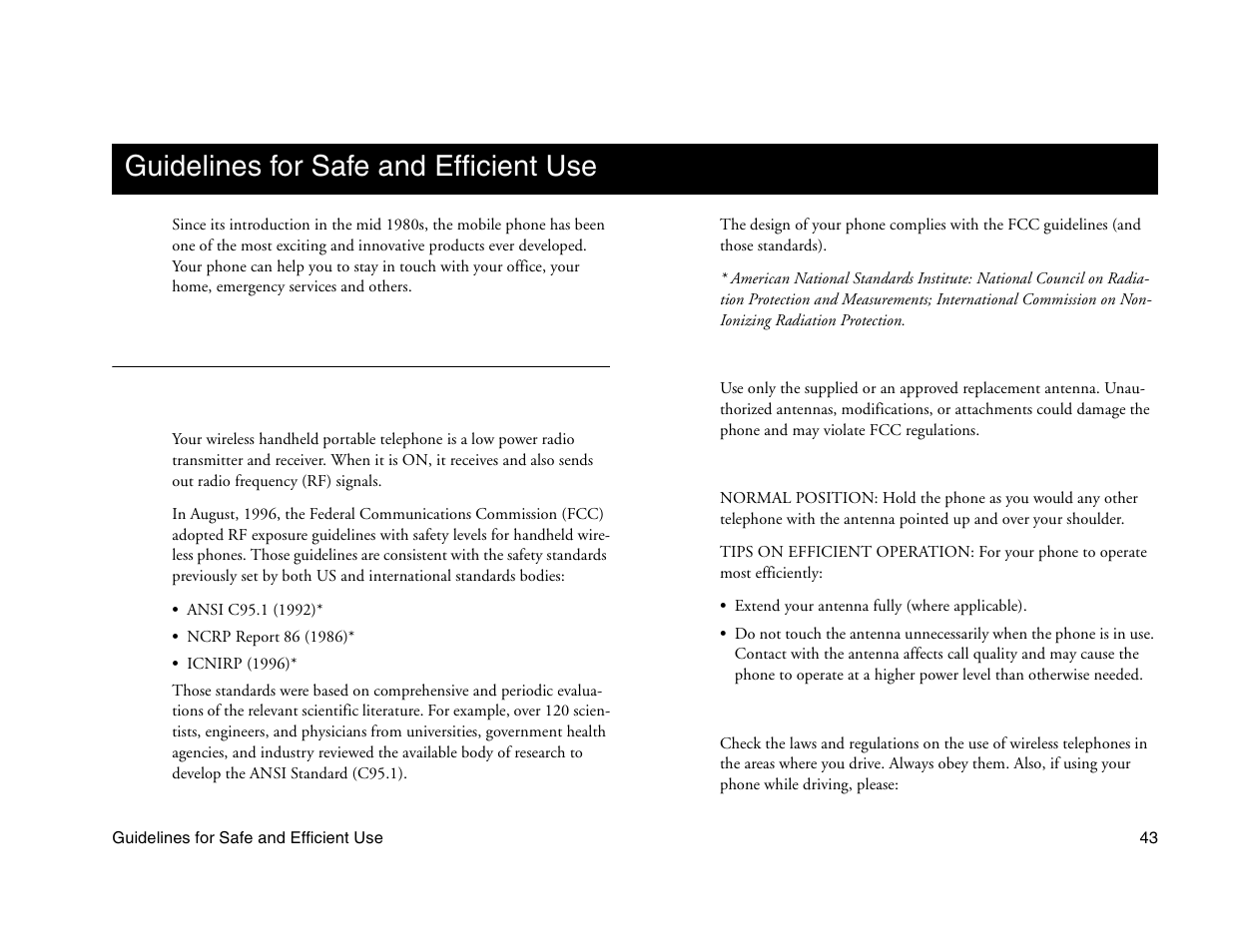 Not for commercial use - ericsson inc, Guidelines for safe and efficient use, Safety | Ericsson A1228c User Manual | Page 49 / 60