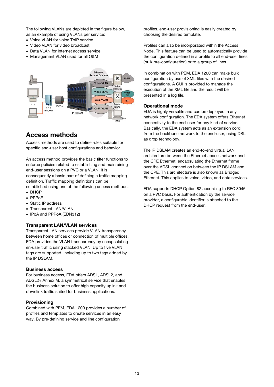 Access methods | Ericsson SOLUTION DESCRIPTION EDA 1200 4.0 User Manual | Page 13 / 22