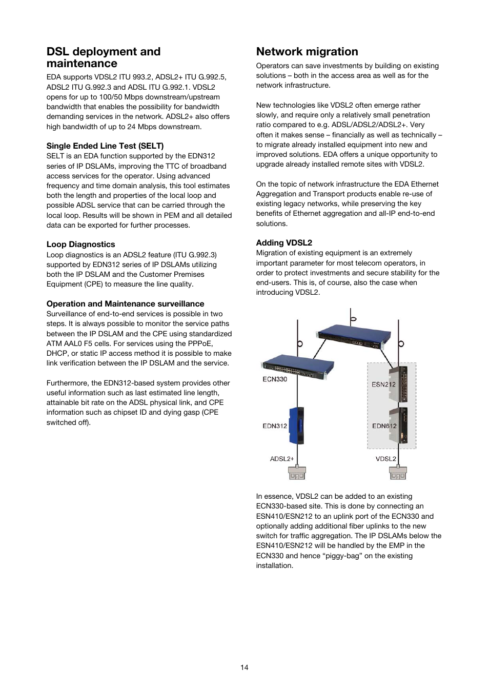 Dsl deployment and maintenance, Network migration | Ericsson SOLUTION DESCRIPTION EDA 1200 4.0 User Manual | Page 14 / 22