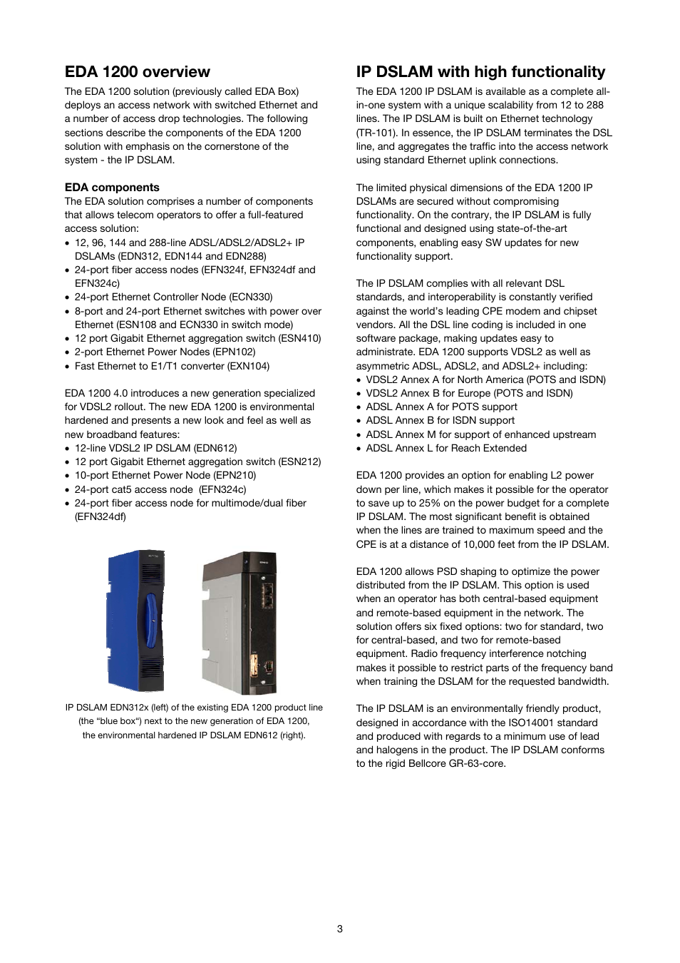 Eda 1200 overview, Ip dslam with high functionality | Ericsson SOLUTION DESCRIPTION EDA 1200 4.0 User Manual | Page 3 / 22