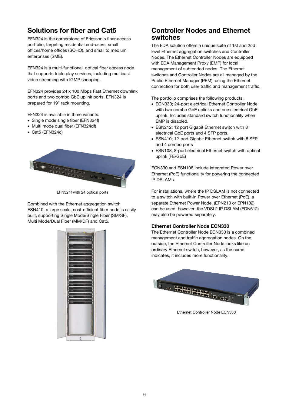 Solutions for fiber and cat5, Controller nodes and ethernet switches | Ericsson SOLUTION DESCRIPTION EDA 1200 4.0 User Manual | Page 6 / 22