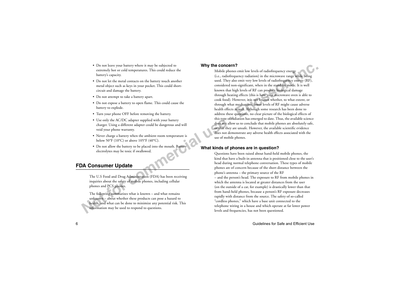 Fda consumer update, No t f or co m m er cia l u se - e ric ss on in c | Ericsson T18di User Manual | Page 10 / 84