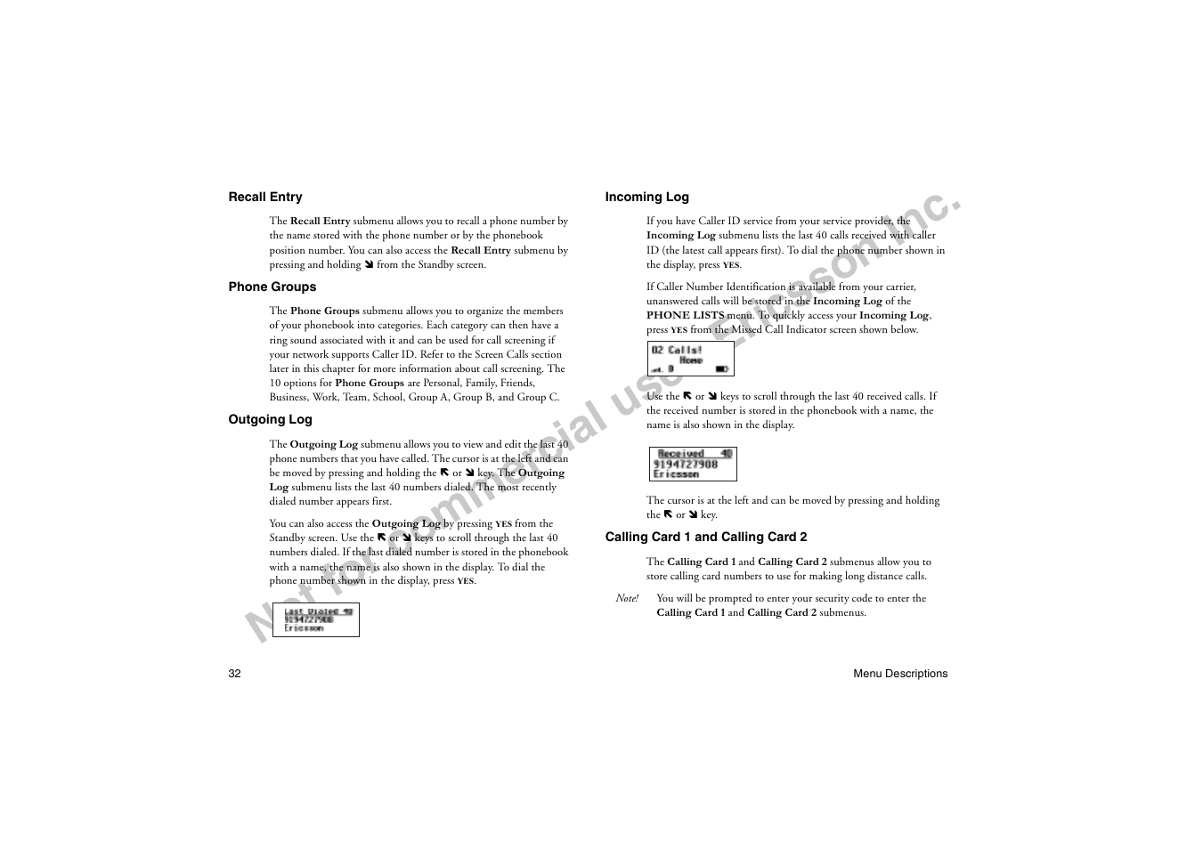No t f or co m m er cia l u se - e ric ss on in c | Ericsson T18di User Manual | Page 36 / 84
