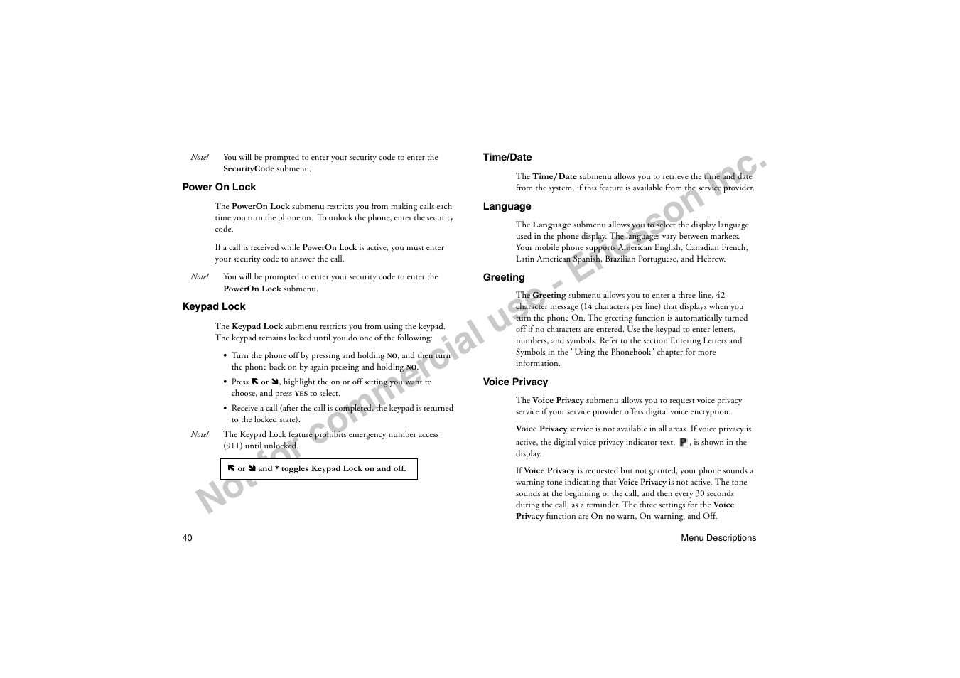 No t f or co m m er cia l u se - e ric ss on in c | Ericsson T18di User Manual | Page 44 / 84