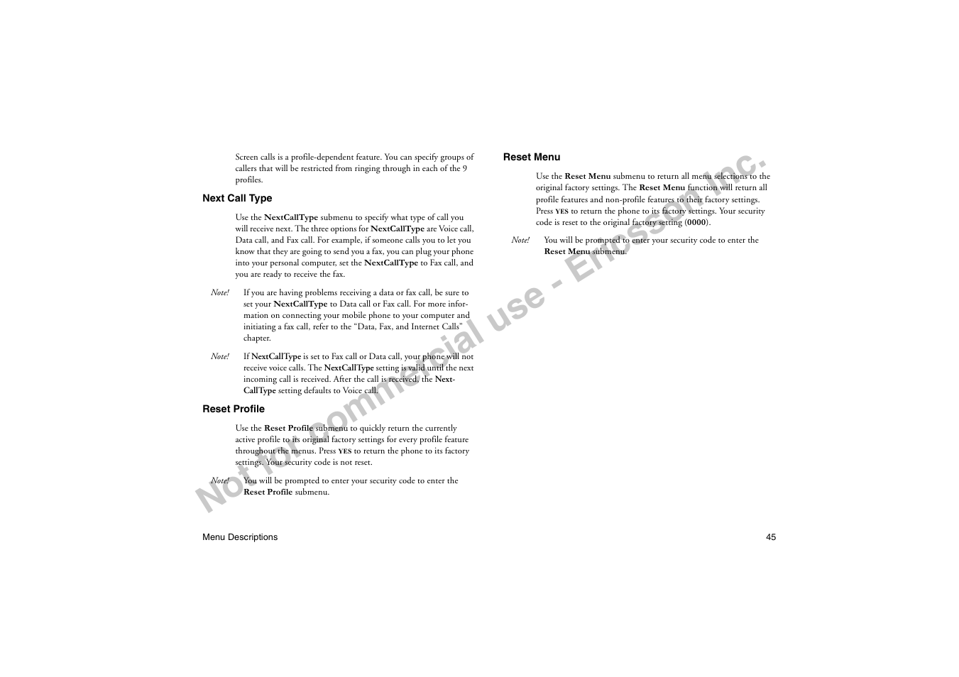 No t f or co m m er cia l u se - e ric ss on in c | Ericsson T18di User Manual | Page 49 / 84