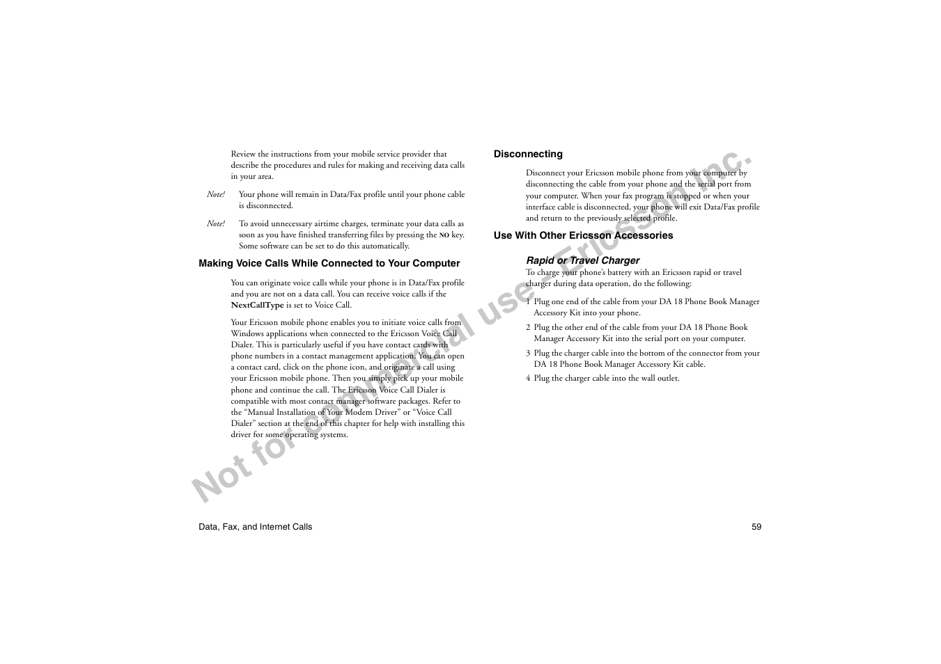 No t f or co m m er cia l u se - e ric ss on in c | Ericsson T18di User Manual | Page 63 / 84
