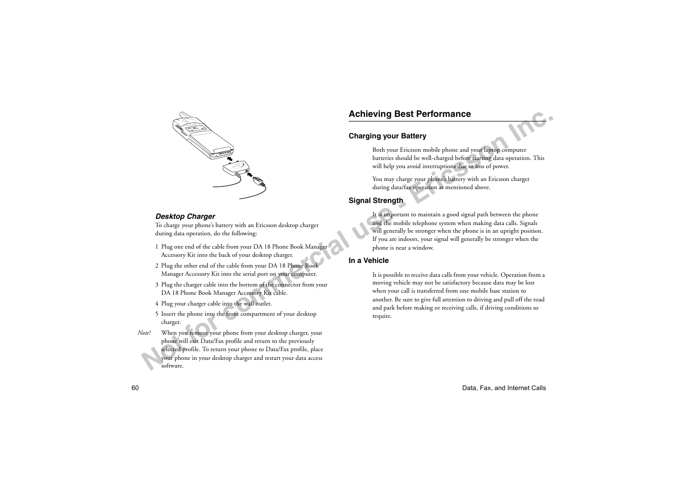 Achieving best performance, No t f or co m m er cia l u se - e ric ss on in c | Ericsson T18di User Manual | Page 64 / 84