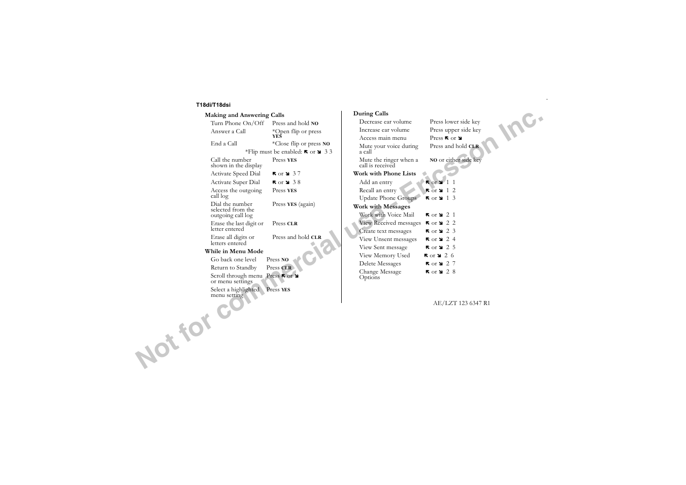 No t f or co m m er cia l u se - e ric ss on in c | Ericsson T18di User Manual | Page 81 / 84