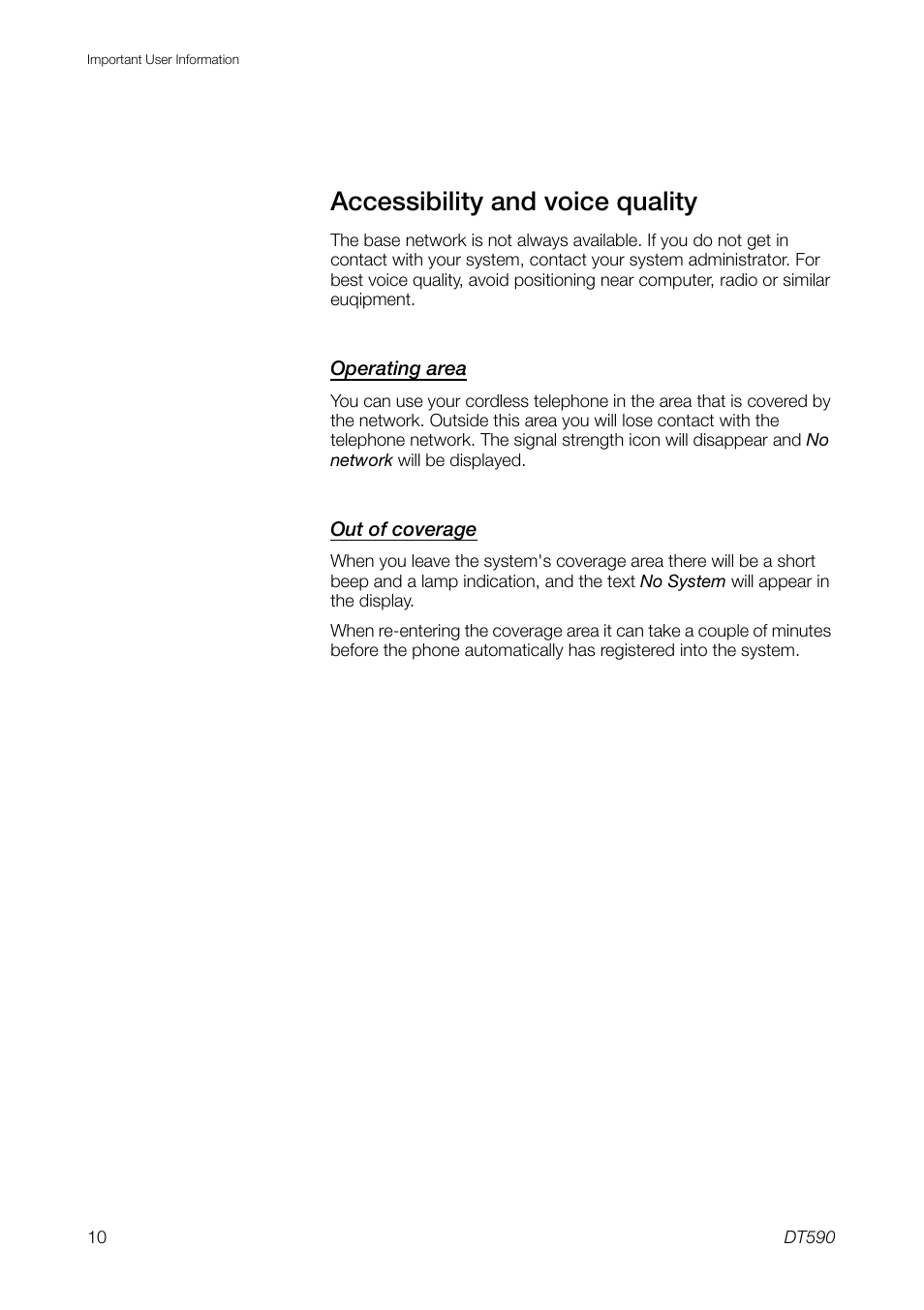 Accessibility and voice quality | Ericsson DT59C User Manual | Page 10 / 108