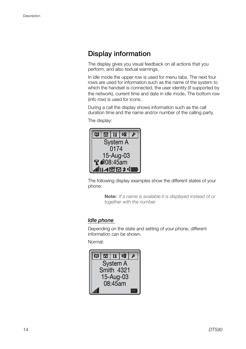 Display information, Ions, Display | Information | Ericsson DT59C User Manual | Page 14 / 108