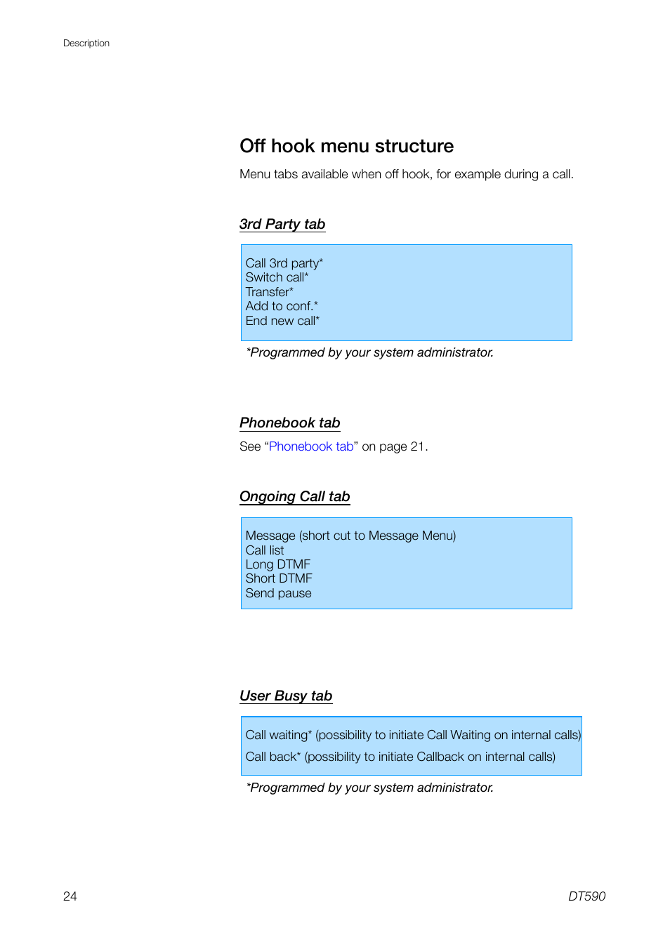 Off hook menu structure | Ericsson DT59C User Manual | Page 24 / 108