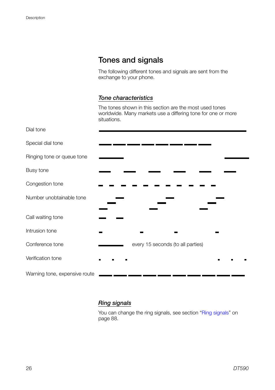 Tones and signals | Ericsson DT59C User Manual | Page 26 / 108