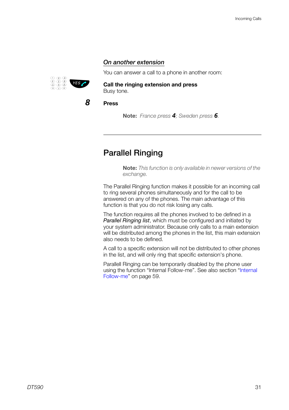 Parallel ringing | Ericsson DT59C User Manual | Page 31 / 108