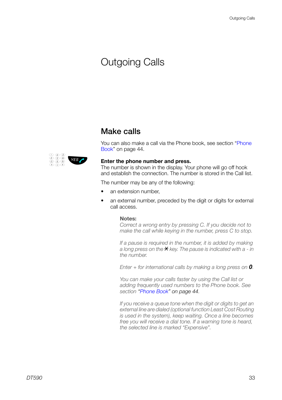 Outgoing calls, Make calls | Ericsson DT59C User Manual | Page 33 / 108