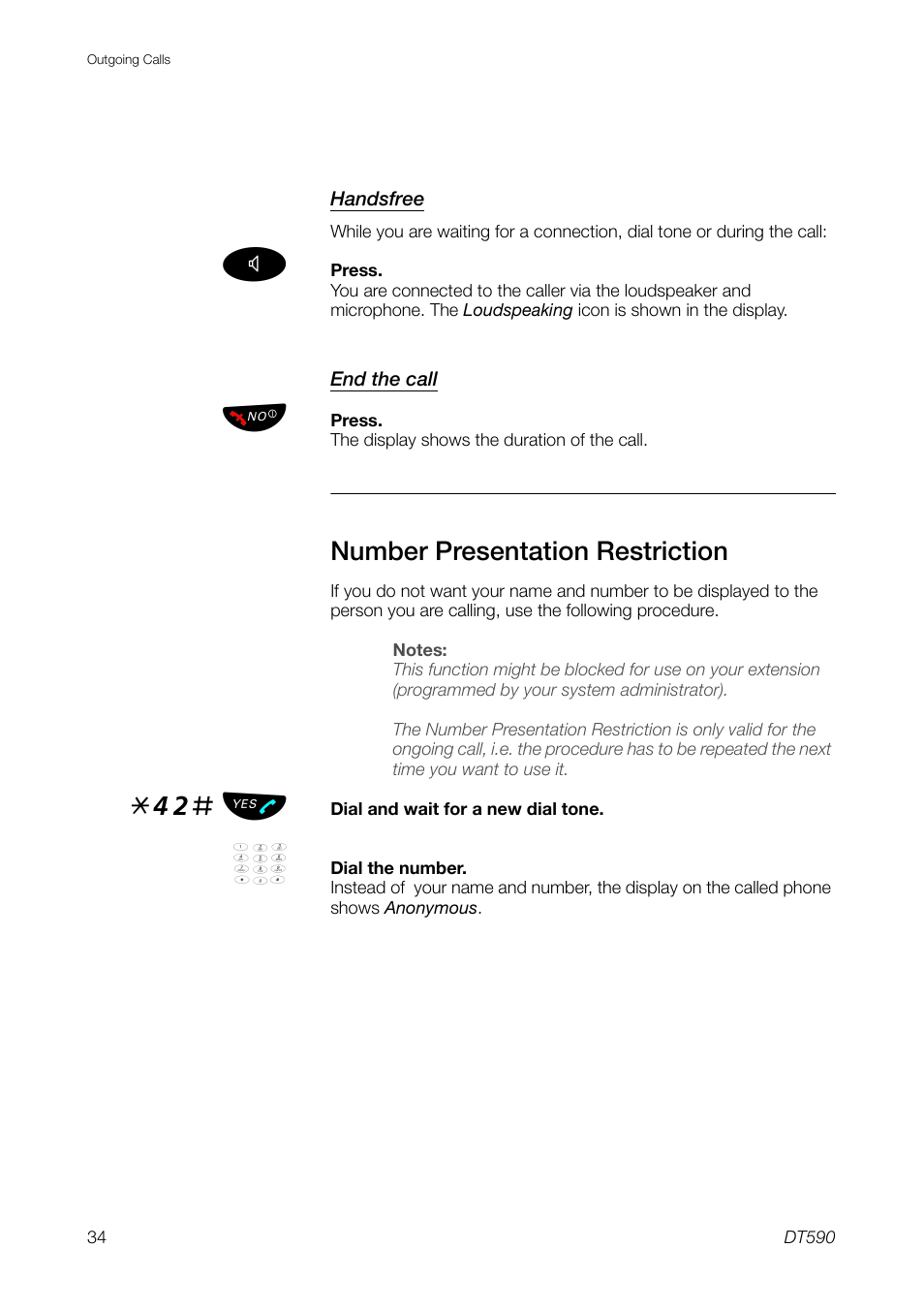 Number presentation restriction, 42# ь ы | Ericsson DT59C User Manual | Page 34 / 108