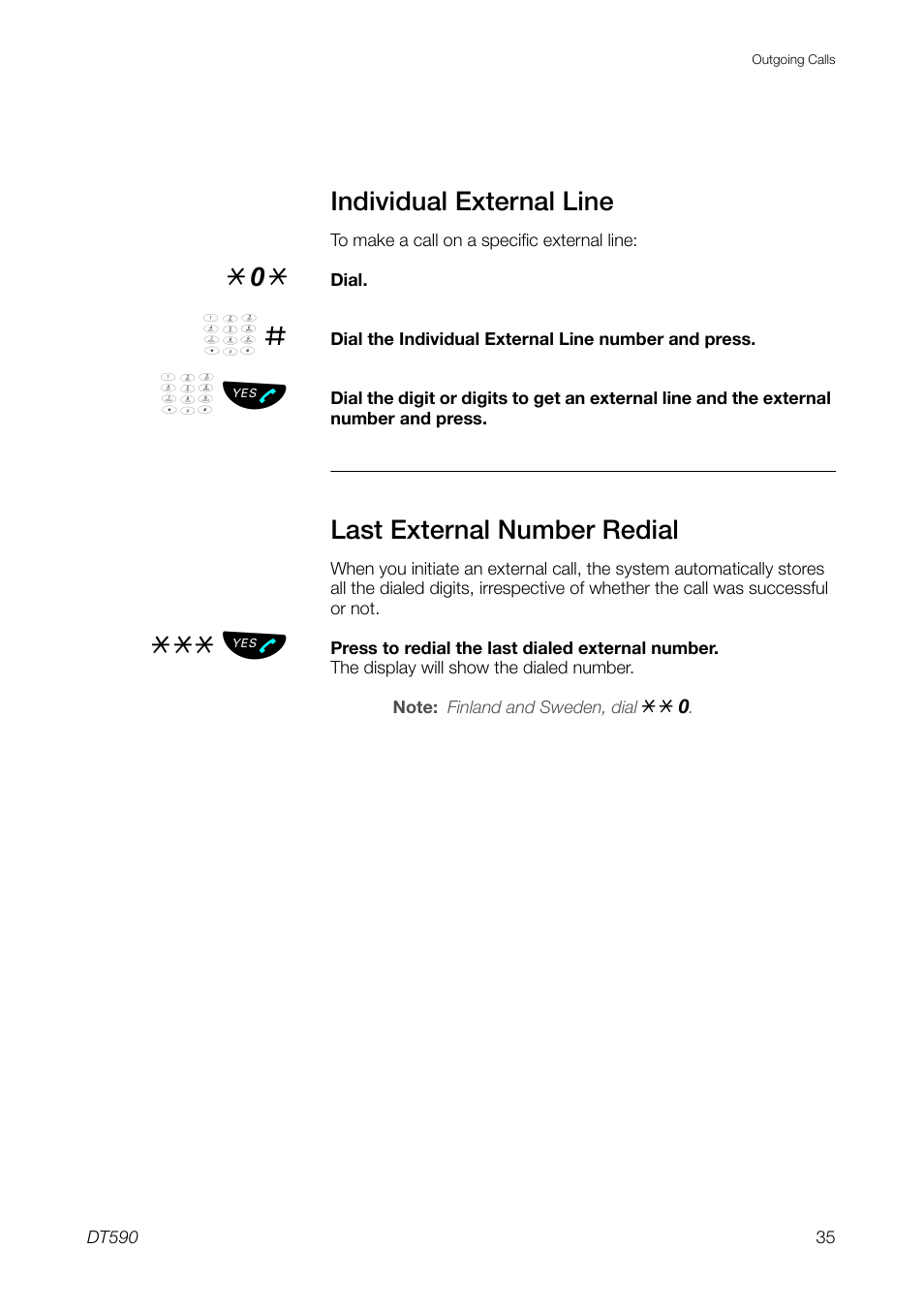 Individual external line, Last external number redial | Ericsson DT59C User Manual | Page 35 / 108