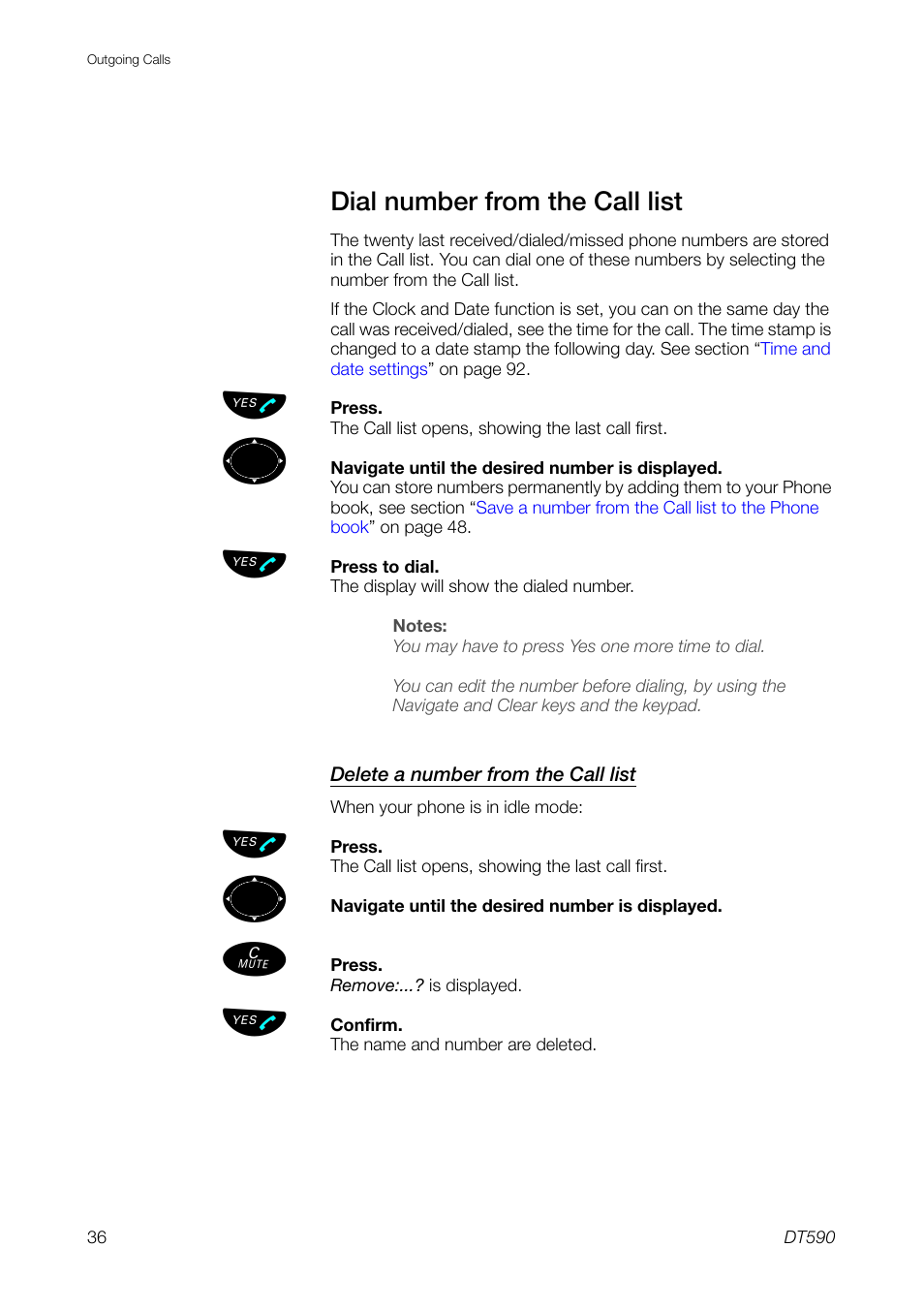 Dial number from the call list | Ericsson DT59C User Manual | Page 36 / 108