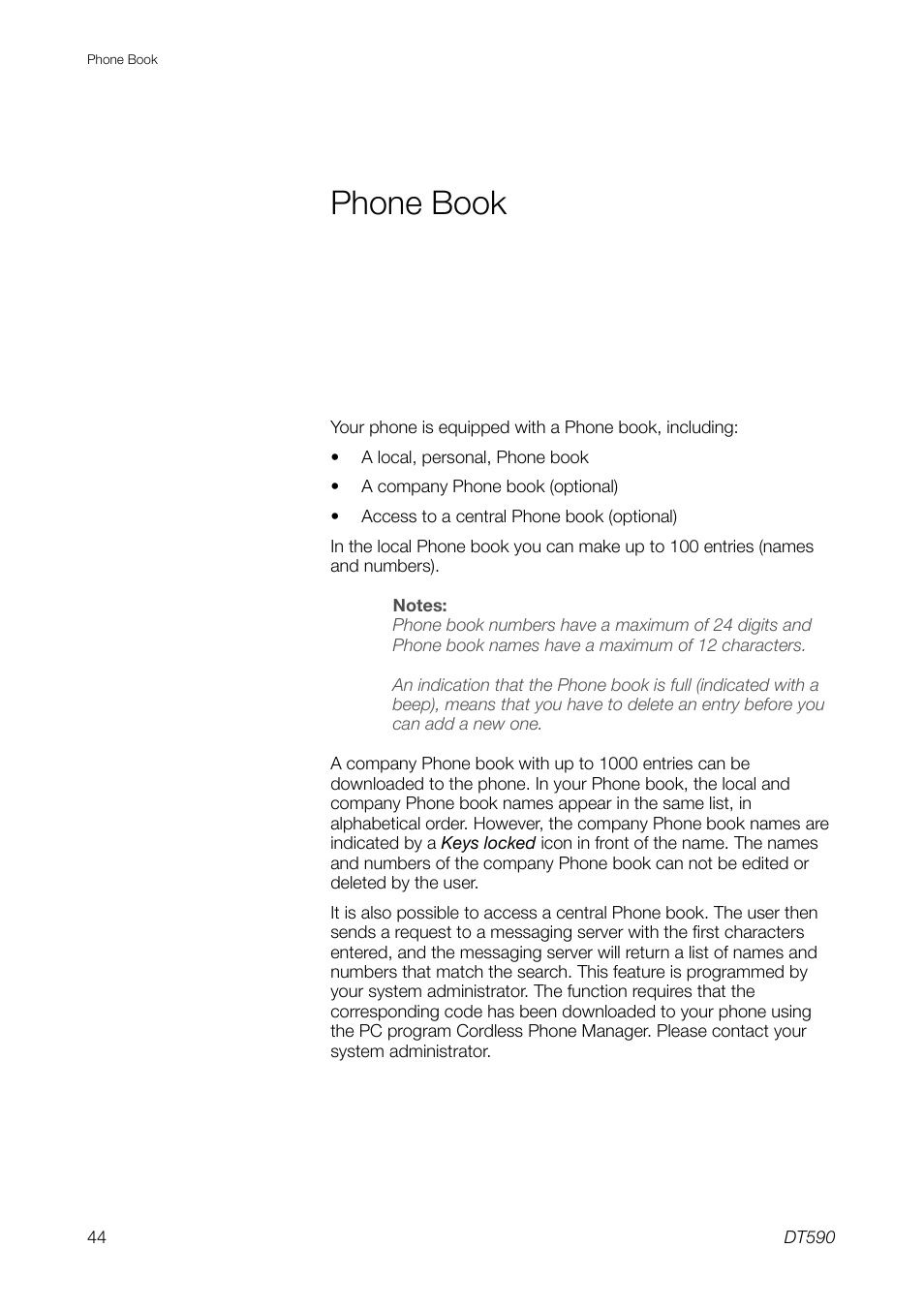 Phone book, Phone, Book | Ericsson DT59C User Manual | Page 44 / 108