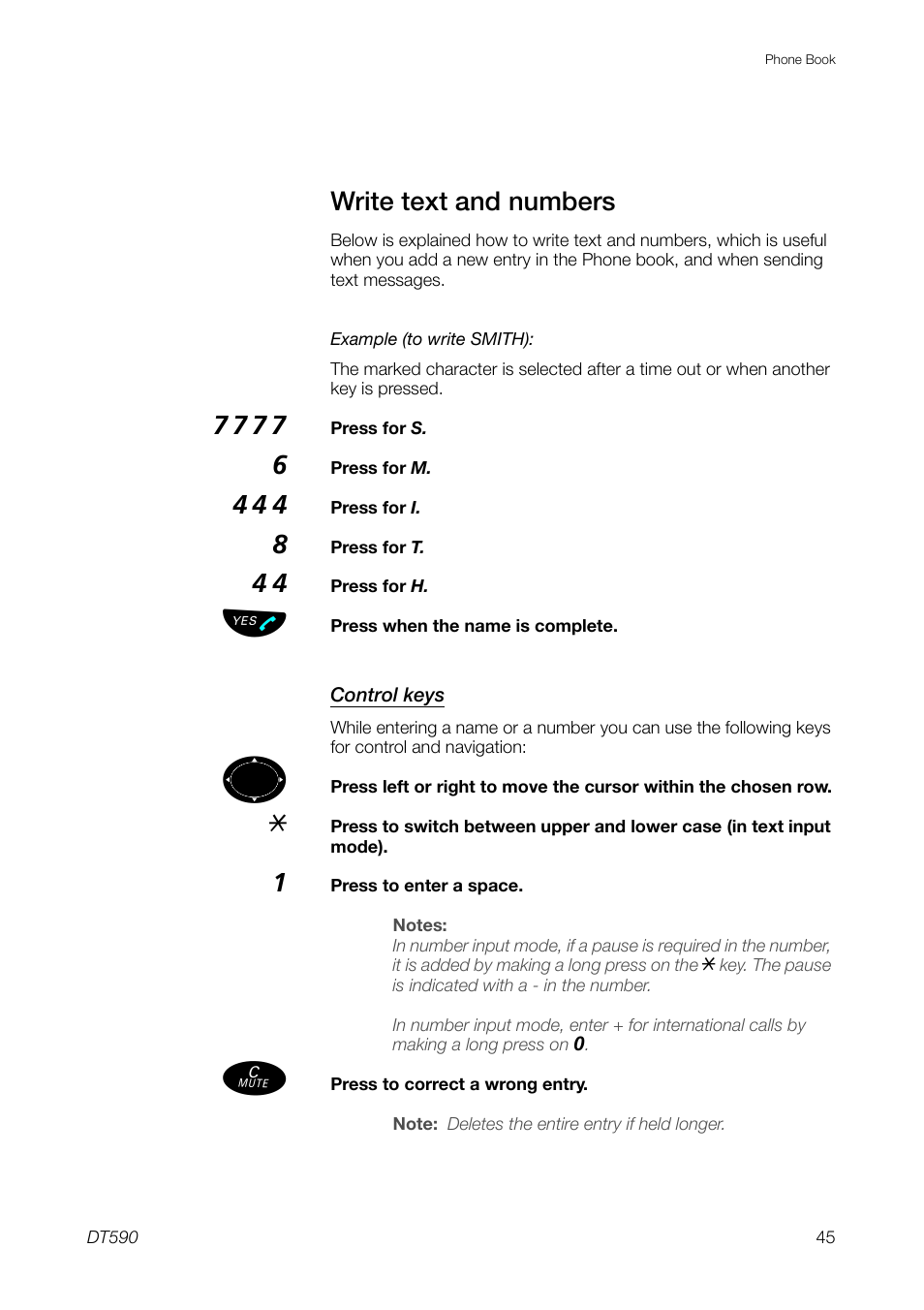 Write text and numbers, Write text and, Numbers | Ericsson DT59C User Manual | Page 45 / 108