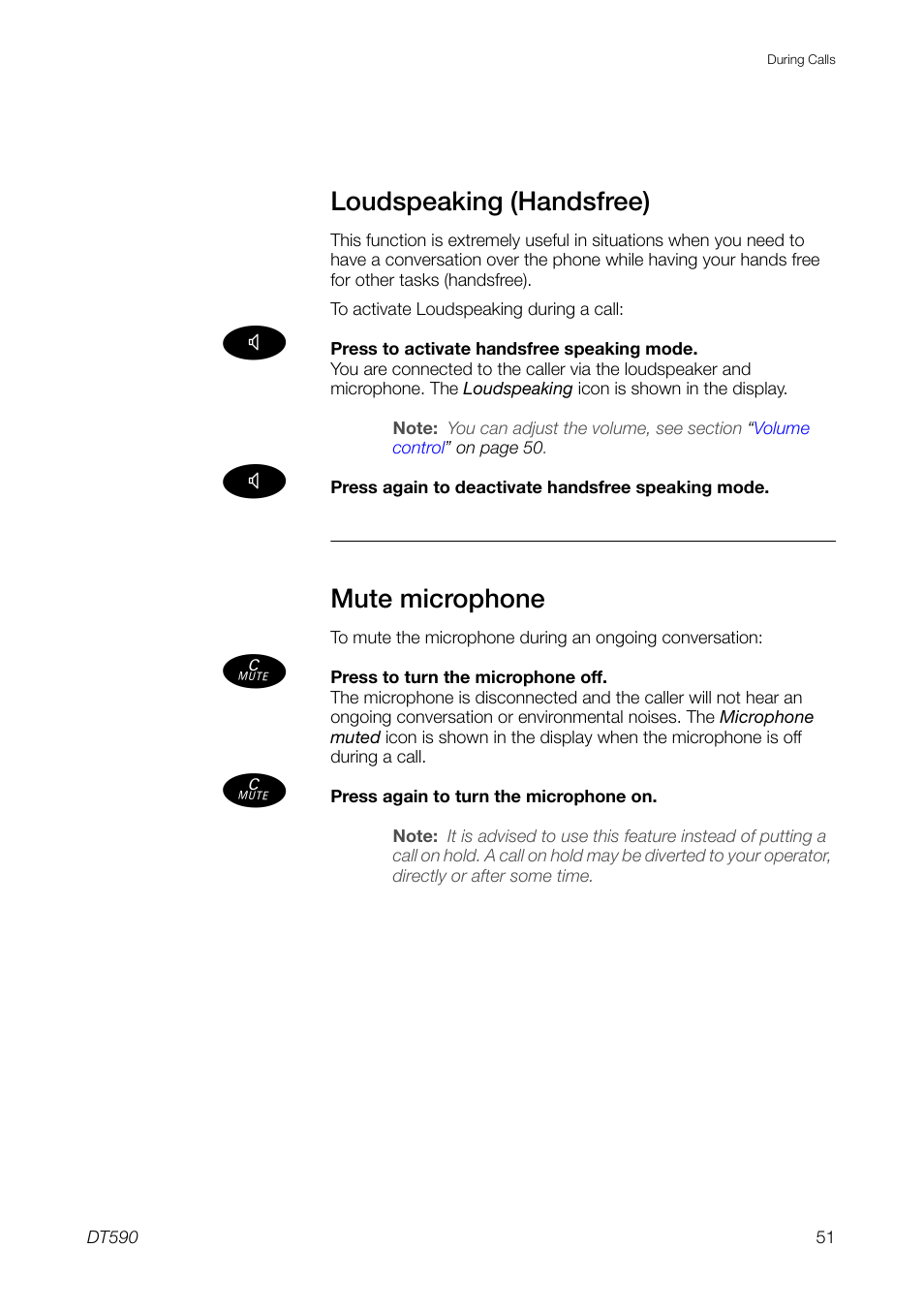 Loudspeaking (handsfree), Mute microphone, Ction | Mute, Microphone | Ericsson DT59C User Manual | Page 51 / 108