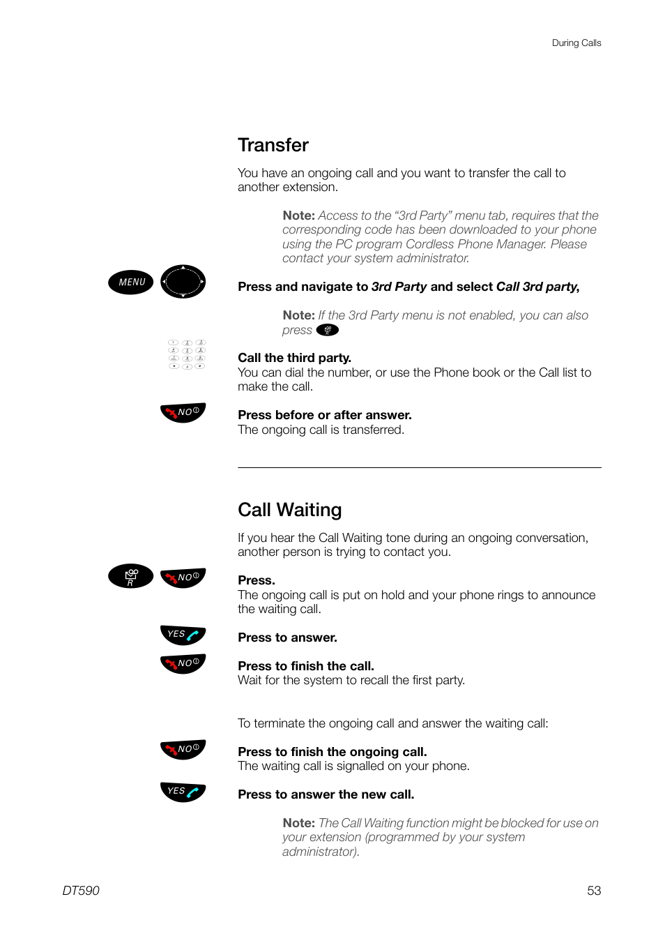 Transfer, Call waiting | Ericsson DT59C User Manual | Page 53 / 108