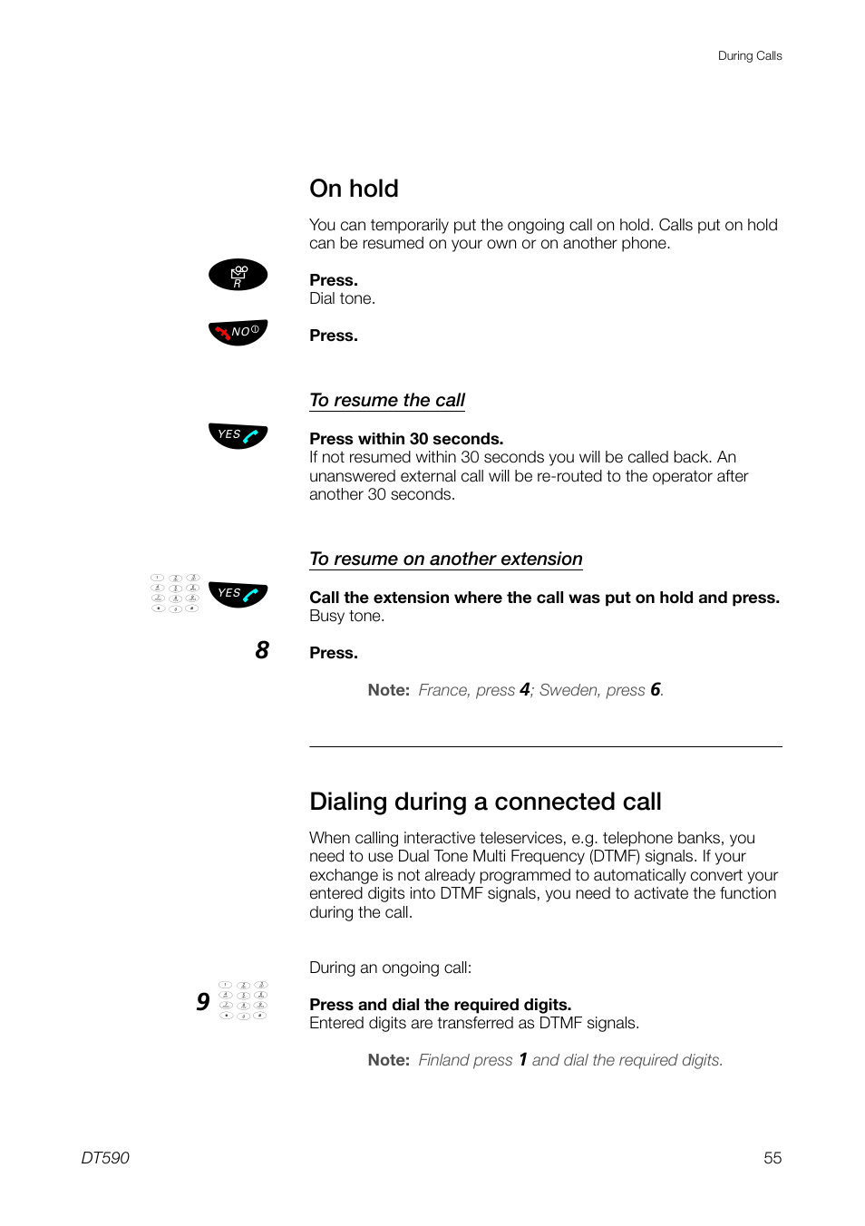 On hold, Dialing during a connected call | Ericsson DT59C User Manual | Page 55 / 108